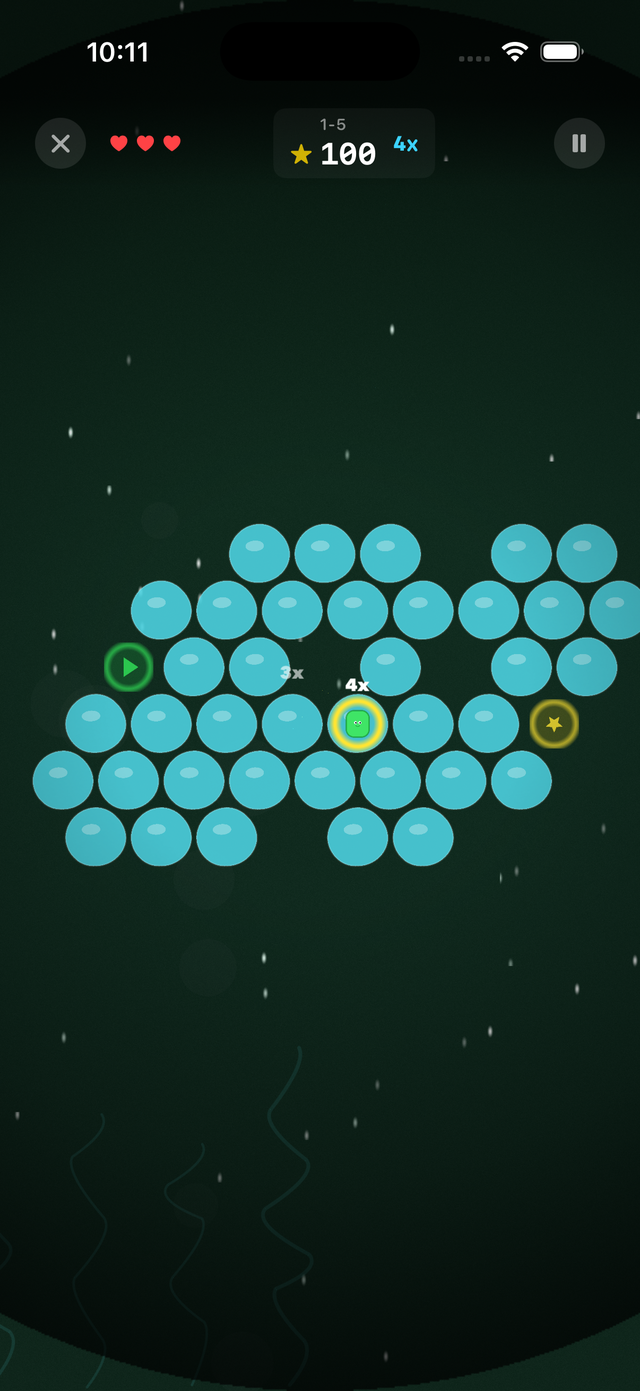 Clean hex grid, cyan bubbles